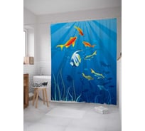 Штора (занавеска) для ванной JoyArty "Вектор подводного мира" из сатена, 180х200 см с крючками, sc_29302