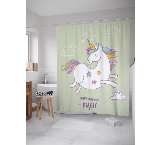 Штора (занавеска) для ванной JoyArty "Твори магию" из сатена, 180х200 см с крючками, sc_19537 1