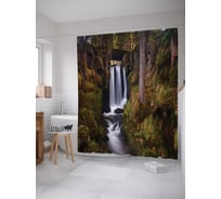 Штора (занавеска) для ванной JoyArty "Водопад в лесу" из сатена, 180х200 см с крючками, sc_13904