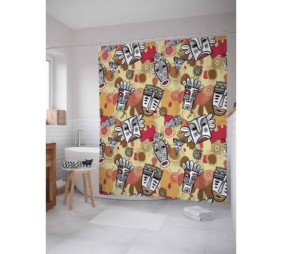 Штора (занавеска) для ванной JoyArty "Маски духов" из сатена, 180х200 см с крючками, sc_18554 1