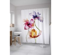 Штора (занавеска) для ванной JoyArty "Акварельные лепестки" из сатена, 180х200 см с крючками, sc_28318