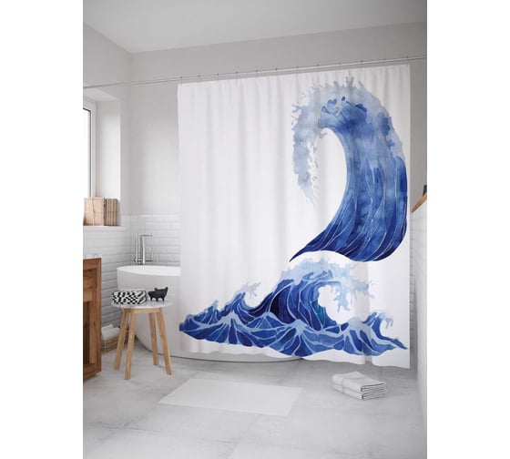 Штора (занавеска) для ванной JoyArty "Красочная волна" из сатена, 180х200 см с крючками, sc_29520 1