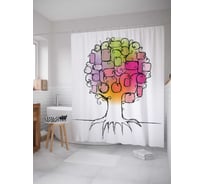 Штора (занавеска) для ванной JoyArty "Геометрическая яблоня" из сатена, 180х200 см с крючками, sc_13442