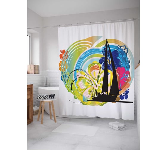 Штора (занавеска) для ванной JoyArty "Ветреные краски" из сатена, 180х200 см с крючками, sc_12518 1