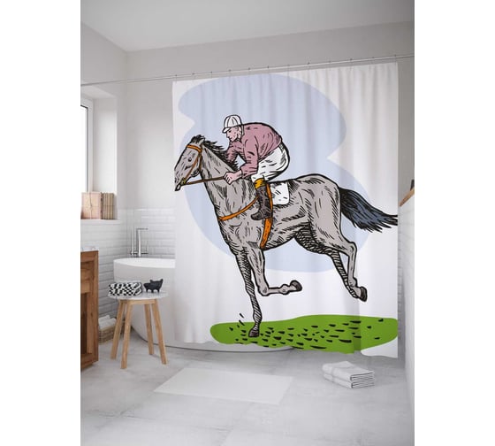Штора (занавеска) для ванной JoyArty "Всадник на коне" из сатена, 180х200 см с крючками, sc_29416