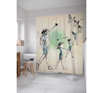 Штора (занавеска) для ванной JoyArty "Набросок гольфиста" из сатена, 180х200 см с крючками, sc_29533