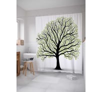 Штора (занавеска) для ванной JoyArty "Расцветающее дерево" из сатена, 180х200 см с крючками, sc_13464