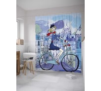 Штора (занавеска) для ванной JoyArty "Прогулка по городу на велосипеде" из сатена, 180х200 см с крючками, sc_28125