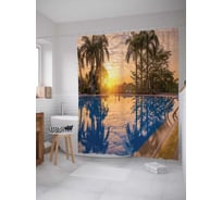 Штора (занавеска) для ванной JoyArty "Бассейн под пальмами" из сатена, 180х200 см с крючками, sc_12817