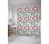 Штора (занавеска) для ванной JoyArty "Разноцветные силуэты квадратов" из сатена, 180х200 см с крючками, sc_28372