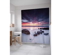 Штора (занавеска) для ванной JoyArty "Закат над камнями" из сатена, 180х200 см с крючками, sc_29148