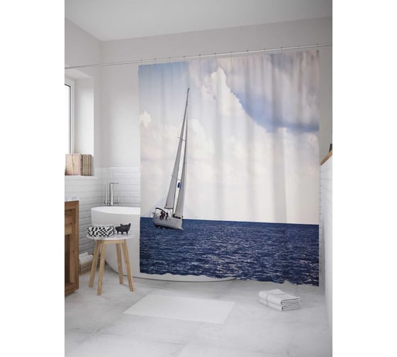Штора (занавеска) для ванной JoyArty "Высокие паруса" из сатена, 180х200 см с крючками, sc_28109 1