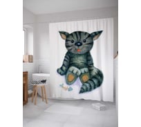 Штора (занавеска) для ванной JoyArty "Довольный кот" из сатена, 180х200 см с крючками, sc_15579