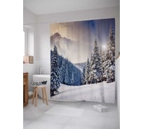 Штора (занавеска) для ванной JoyArty "Зимние сосны" из сатена, 180х200 см с крючками, sc_18885