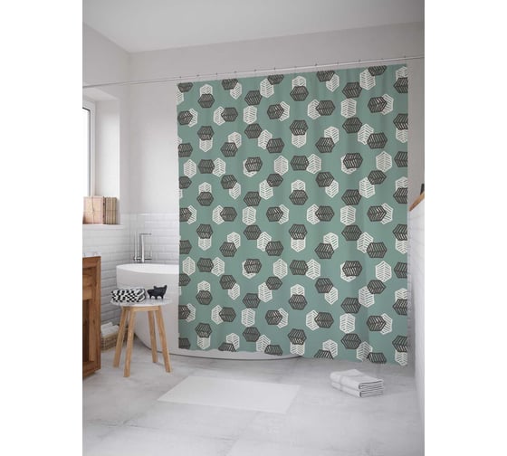 Штора (занавеска) для ванной JoyArty "Контрастные решетки" из сатена, 180х200 см с крючками, sc_28996