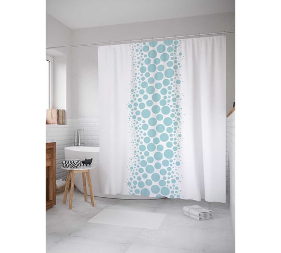 Штора (занавеска) для ванной JoyArty "Полоса горошком" из сатена, 180х200 см с крючками, sc_28968 1