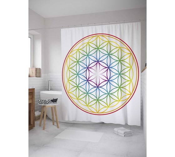 Штора (занавеска) для ванной JoyArty "Сакральный цветок жизни" из сатена, 180х200 см с крючками, sc_28850 1