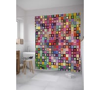 Штора (занавеска) для ванной JoyArty "Радужные квадраты" из сатена, 180х200 см с крючками, sc_28202