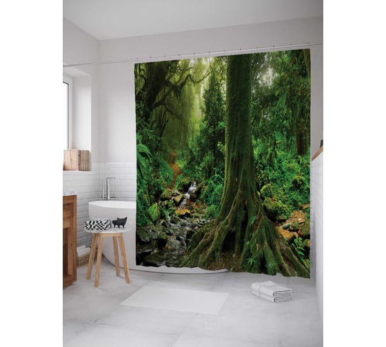 Штора (занавеска) для ванной JoyArty "Древо-путеводитель" из сатена, 180х200 см с крючками, sc_19619 1