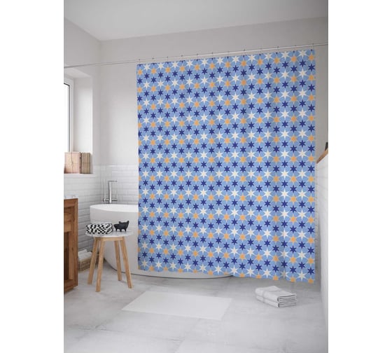 Штора (занавеска) для ванной JoyArty "Шестиугольные звезды" из сатена, 180х200 см с крючками, sc_28729
