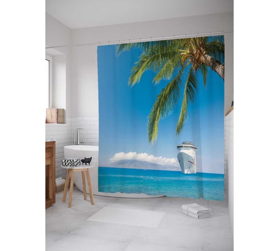 Штора (занавеска) для ванной JoyArty "Круизный лайнер прибывает" из сатена, 180х200 см с крючками, sc_17813 1