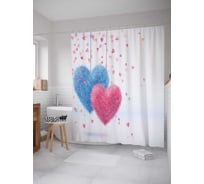 Штора (занавеска) для ванной JoyArty "Мохнатые сердечки" из сатена, 180х200 см с крючками, sc_29190