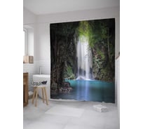 Штора (занавеска) для ванной JoyArty "Водопад в лесу" из сатена, 180х200 см с крючками, sc_28398