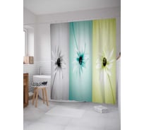 Штора (занавеска) для ванной JoyArty "Монохромные ромашки" из сатена, 180х200 см с крючками, sc_29238