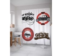 Штора (занавеска) для ванной JoyArty "Старинные машины" из сатена, 180х200 см с крючками, sc_17767