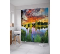 Штора (занавеска) для ванной JoyArty "Хрустально чистая вода за лесом" из сатена, 180х200 см с крючками, sc_16182
