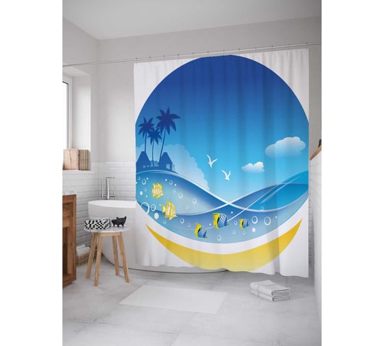 Штора (занавеска) для ванной JoyArty "Морской круг" из сатена, 180х200 см с крючками, sc_18154 1