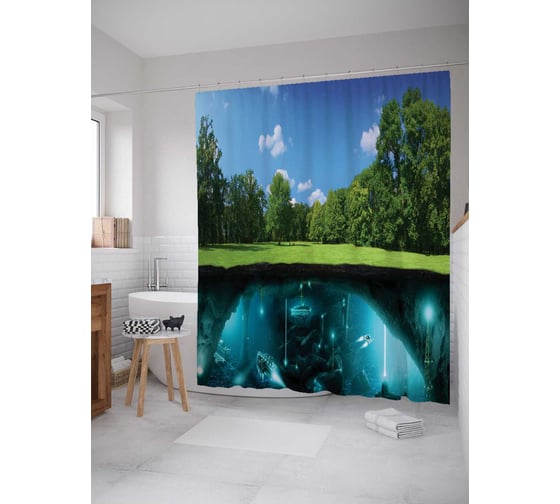 Штора (занавеска) для ванной JoyArty "Скрытые тайны" из сатена, 180х200 см с крючками, sc_19600 1