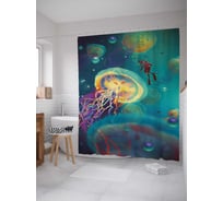 Штора (занавеска) для ванной JoyArty "Гигантские медузы" из сатена, 180х200 см с крючками, sc_21796