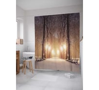 Штора (занавеска) для ванной JoyArty "Яркая зимняя аллея" из сатена, 180х200 см с крючками, sc_21462