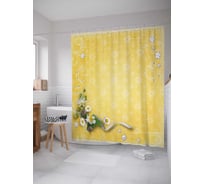 Штора (занавеска) для ванной JoyArty "Ромашки на солнце" из сатена, 180х200 см с крючками, sc_21896