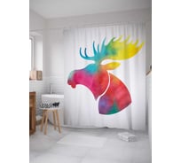 Штора (занавеска) для ванной JoyArty "Лось в радуге" из сатена, 180х200 см с крючками, sc_23359