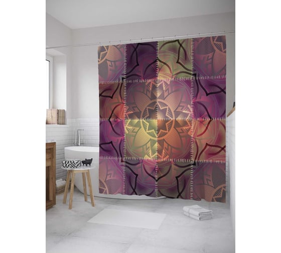 Штора (занавеска) для ванной JoyArty "Орнамент в квадратах" из сатена, 180х200 см с крючками, sc_27911 1