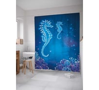 Штора (занавеска) для ванной JoyArty "Морские коньки из сна" из сатена, 180х200 см с крючками, sc_21717