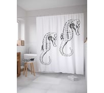 Штора (занавеска) для ванной JoyArty "Морские коньки" из сатена, 180х200 см с крючками, sc_21710
