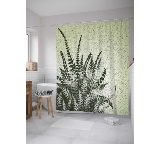 Штора (занавеска) для ванной JoyArty "Древний папоротник" из сатена, 180х200 см с крючками, sc_27888 1