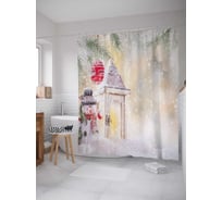 Штора (занавеска) для ванной JoyArty "Веселый снеговик под елкой" из сатена, 180х200 см с крючками, sc_21493
