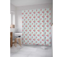 Штора (занавеска) для ванной JoyArty "Алые цветочные букеты на голубом фоне" из сатена, 180х200 см с крючками, sc_262031