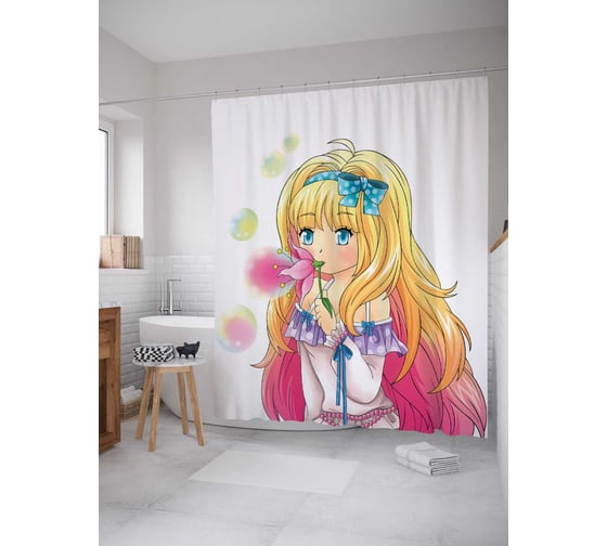 Штора (занавеска) для ванной JoyArty "Взгляд девочки" из сатена, 180х200 см с крючками, sc_23812 1