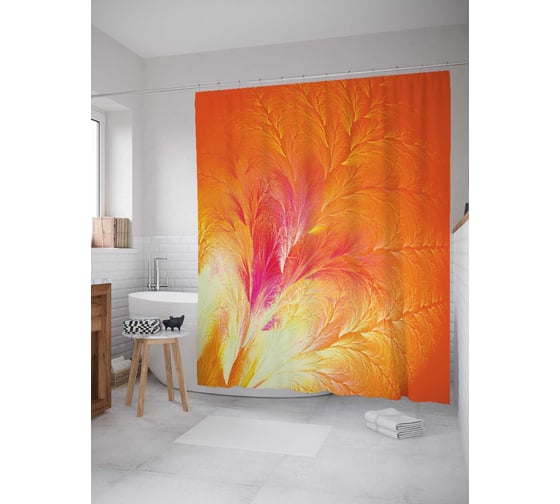 Штора (занавеска) для ванной JoyArty "Цветочное воспламенение" из сатена, 180х200 см с крючками, sc_2655 1