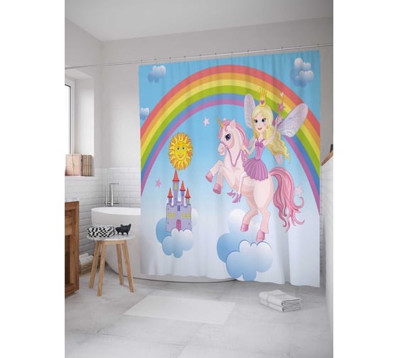 Штора (занавеска) для ванной JoyArty "Царство принцессы" из сатена, 180х200 см с крючками, sc_26853 1