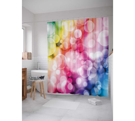 Штора (занавеска) для ванной JoyArty "Радужные шарики" из сатена, 180х200 см с крючками, sc_268240 1