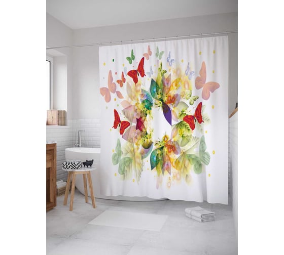 Штора (занавеска) для ванной JoyArty "Взмах крылышек" из сатена, 180х200 см с крючками, sc_21769 1