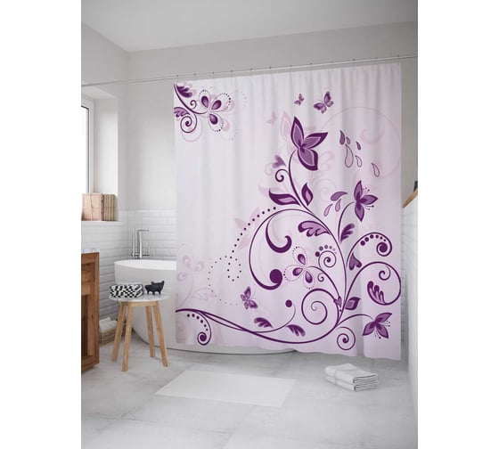Штора (занавеска) для ванной JoyArty "Райские мысли" из сатена, 180х200 см с крючками, sc_23315 1