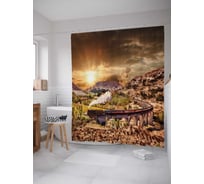 Штора (занавеска) для ванной JoyArty "Солнечный городок" из сатена, 180х200 см с крючками, sc_23724