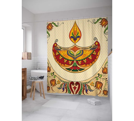 Штора (занавеска) для ванной JoyArty "Праздничный узор" из сатена, 180х200 см с крючками, sc_26676 1